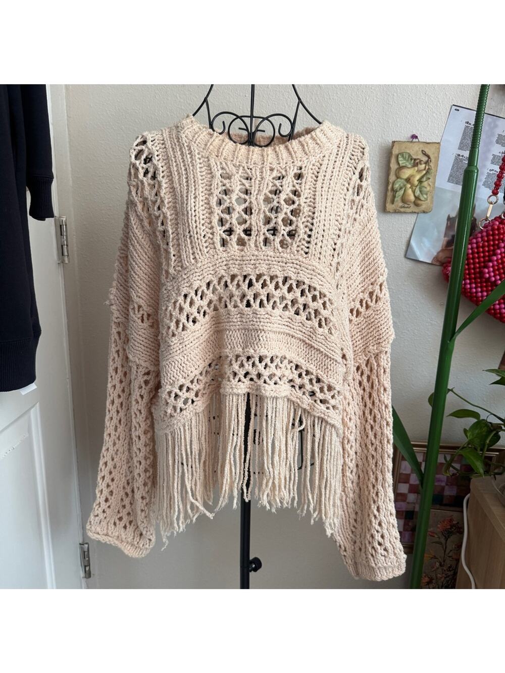 Free People Higher Love Fringe Sweater M